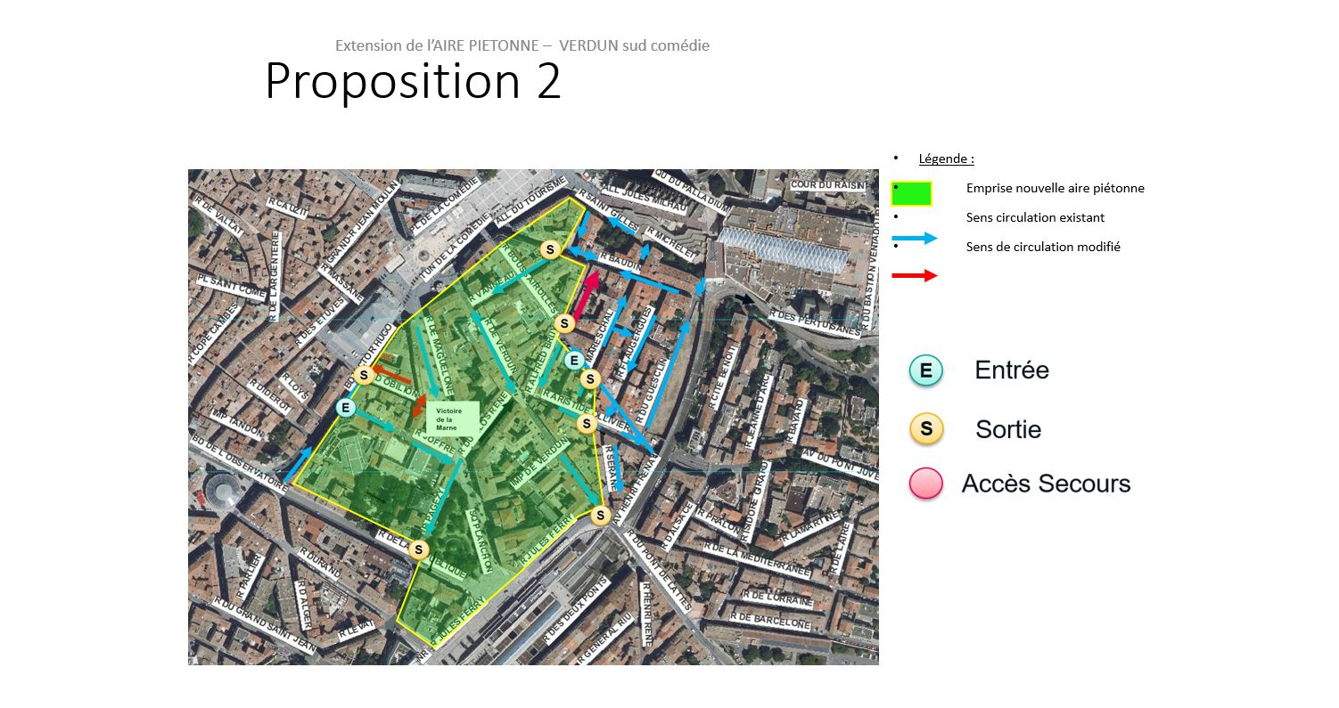 Proposition 2 de l'aire de piétonnisation sur le secteur Verdun - sud Comédie