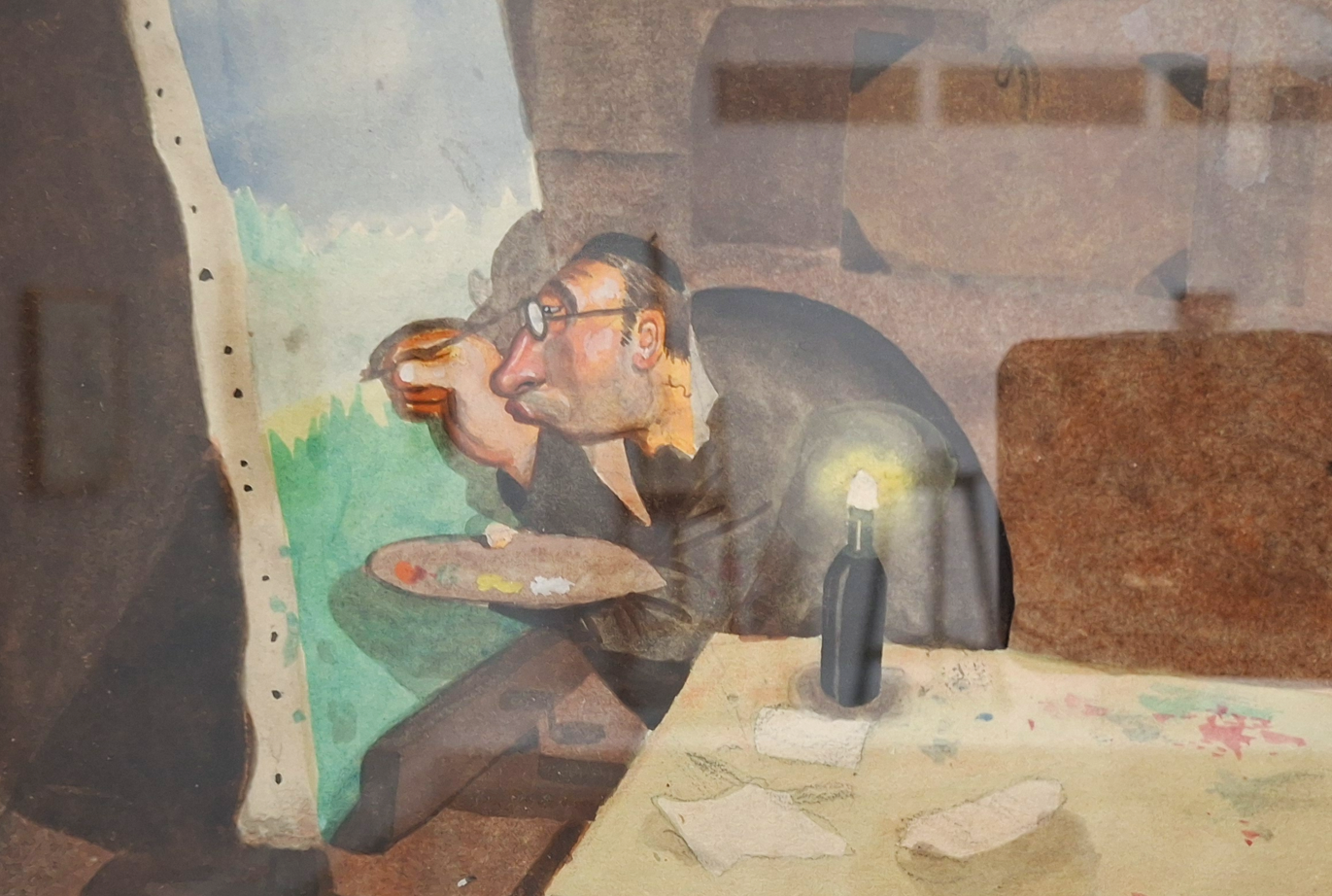 Tableau d'Albert Dubout représentant un artiste devant son chevalet