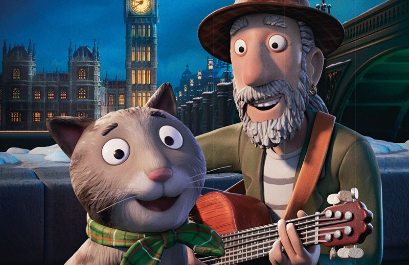 Image du film avec le chat et le chanteur 